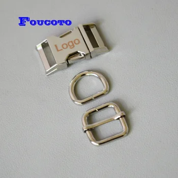 

50 sets engrave logo ID Metal hardware D rings adjuster belt buckle 20mm dog collar bags handbags DIY garment sewing accessories