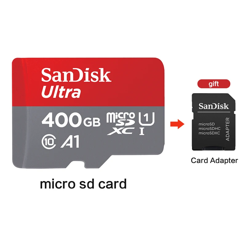 SanDisk microSD карты 256 г 200 ГБ 128 Гб 64 Гб 100 МБ/с. слот для карт памяти SD/TF флеш-карта Class10 32 Гб оперативной памяти, 16 Гб встроенной памяти microSD для планшета/смартфона - Емкость: 400GB-Adapter