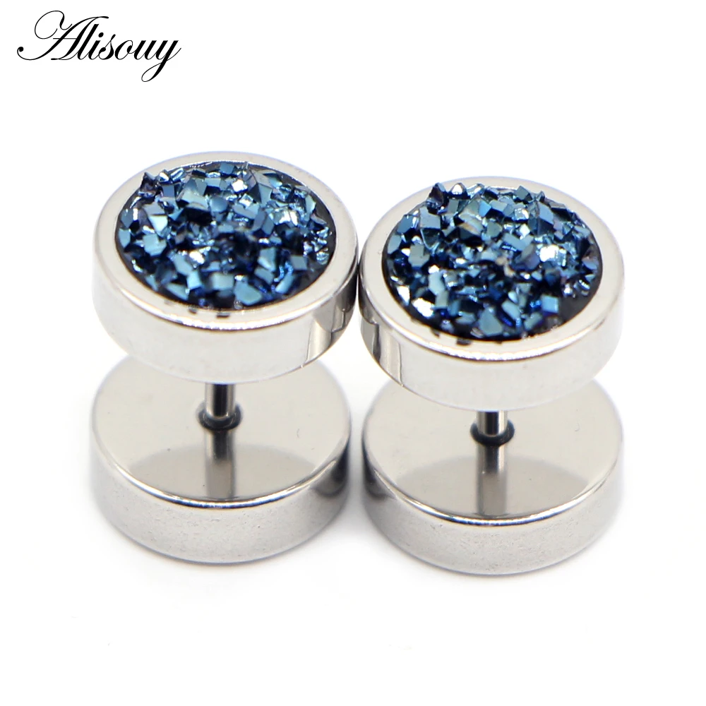 Stainless Steel Punk Double-Sided Crystal Barbell Ear Studs