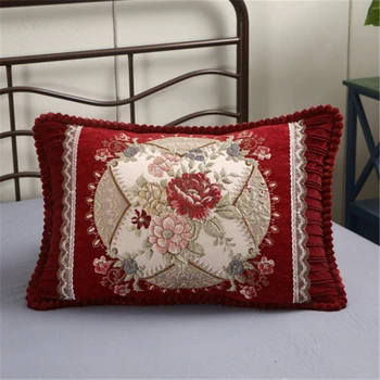 

45x65cm Rectangular Flower Embroidery Europe Classical Luxury Back Cushion Cover Home Sofa Decorative Back Throw Pillow Case