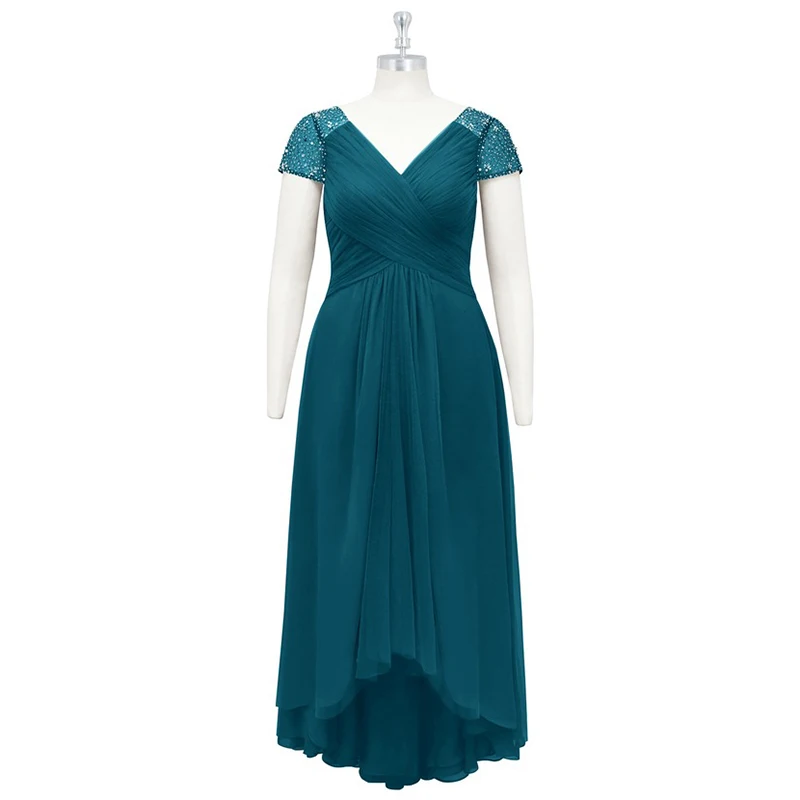 Delicate Midnight Blue Chiffon High Low Mother Of The Bride Dresses Cap