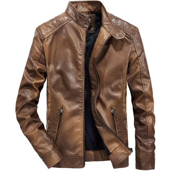 

Vintage Bomber PU Leather Jackets Men Autumn Winter Casual Stand Collar Business Coat Motorcycle Faux Jacket Male Clothing HX090