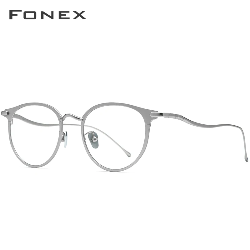 FONEX Pure titanium очки, оправа для женщин, Ретро стиль, круглые очки по рецепту, для мужчин, Ретро стиль, близорукость, оптические оправы, очки 8509 - Цвет оправы: Серебристый