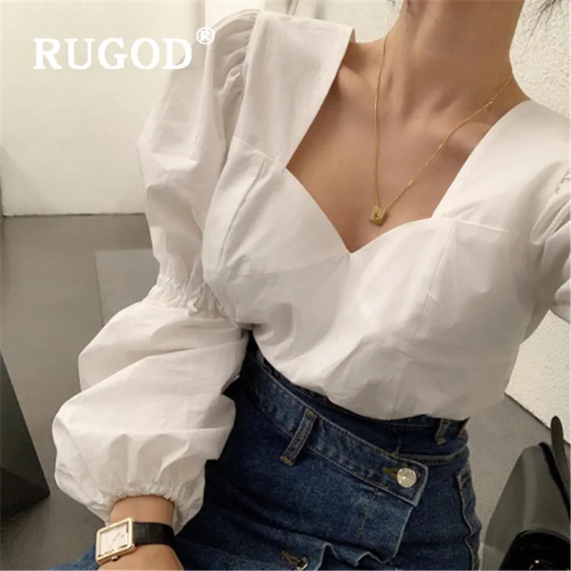 RUGOD Весенняя блузка с пышными рукавами, женские блузки с длинным рукавом, элегантный топ, корейская модная одежда, женские рубашки, рубашка с открытой спиной