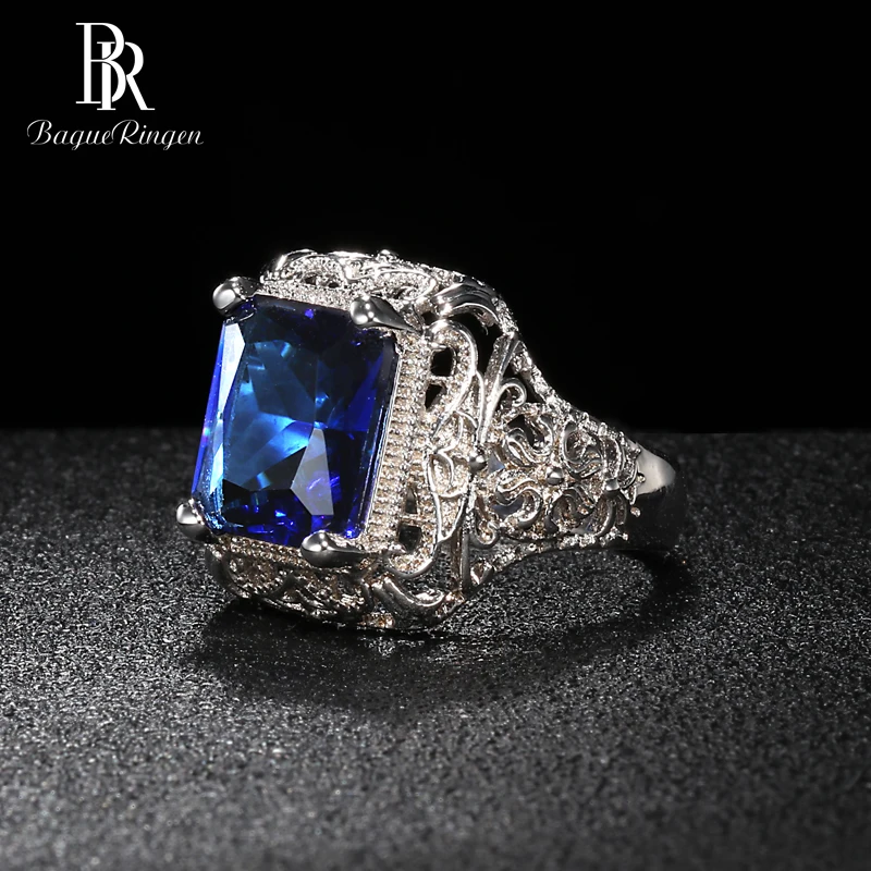 Bague Ringen, роскошный дизайн, серебро, 925, ювелирное изделие, 9*12 мм, кольцо с камнями для женщин, геометрический сапфир, обручение, размер 6, 7,8, 9,10, подарок