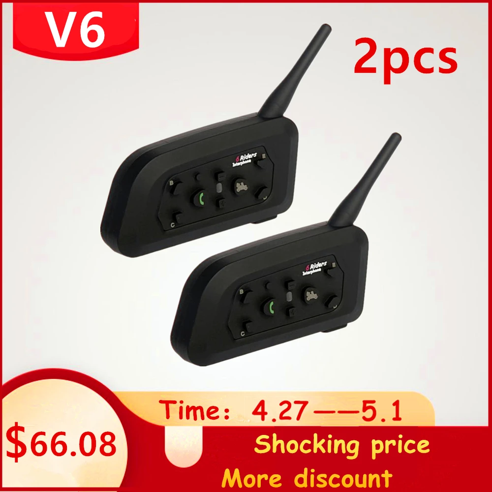 2PCS V6 Motorrad Intercom Bluetooth Helm Headsets für 6 fahrer Team Intercommunicador Moto Sprech 1200M Hallo-fi MP3 GPS 2PCS V6 Motorrad Intercom Bluetooth Helm Headsets für 6 fahrer Team Intercommunicador Moto Sprech 1200M Hallo-fi MP3 GPS