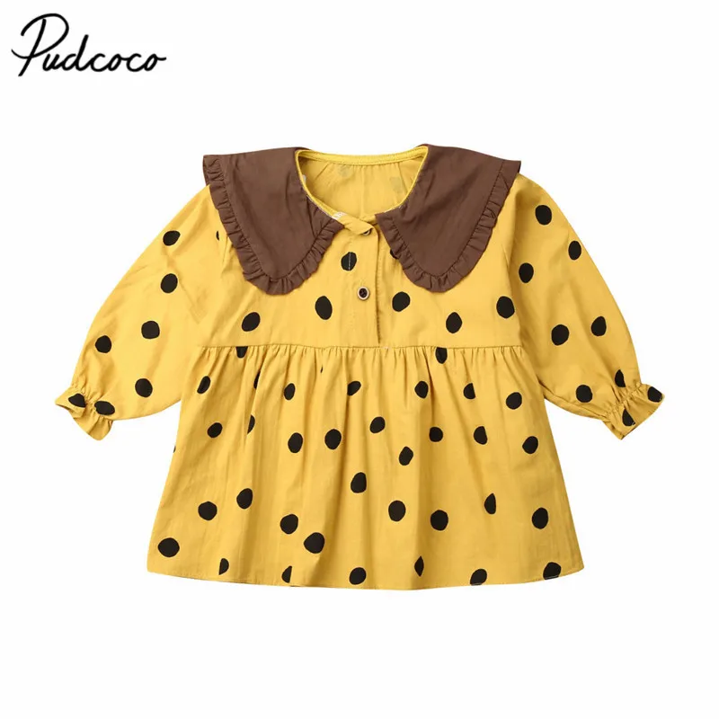 

2019 Baby Spring Autumn Clothing Newborn Baby Girl Peter Pan Clothes Polka Dot Princess Dress Pageant Party Dress Sundress 6M-3T