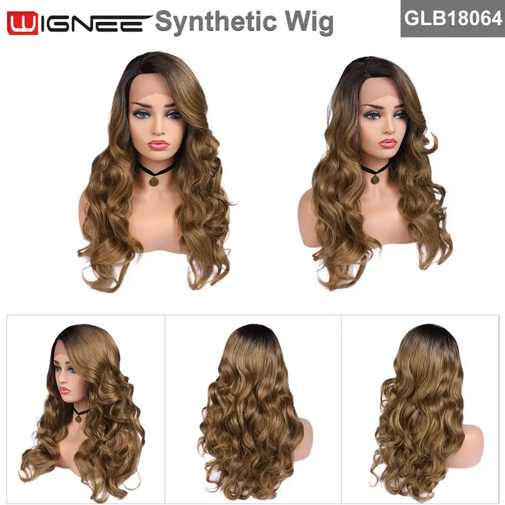 Женские парики из синтетических волос Wignee коричневые длинные волнистые для
