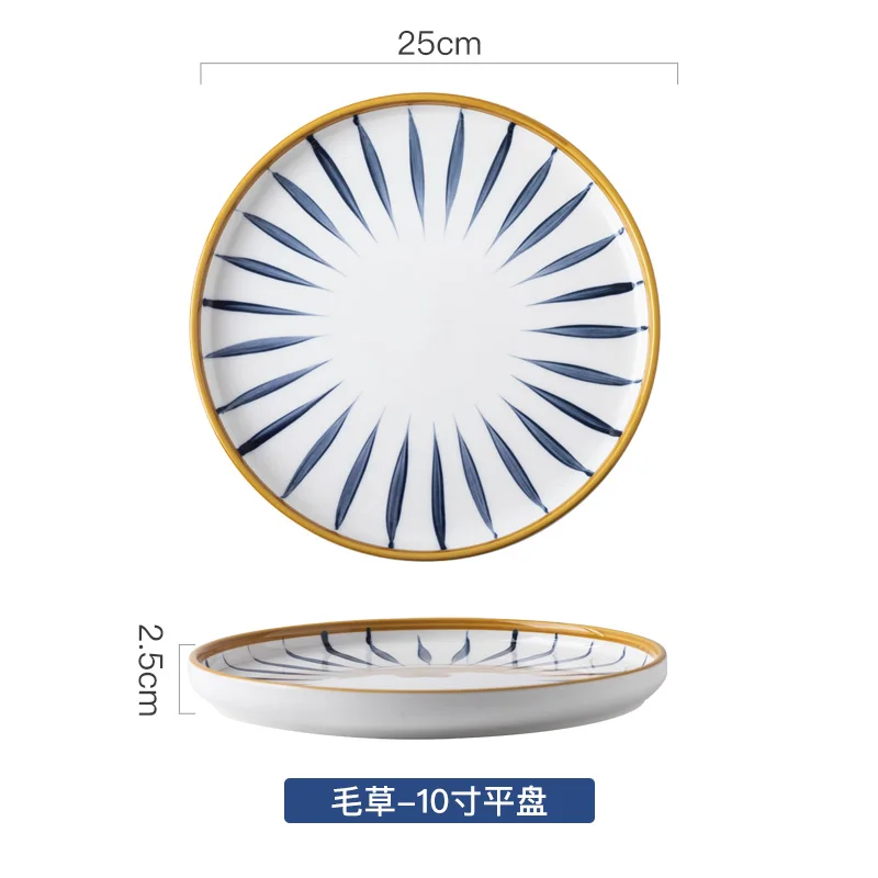 Японская тарелка для завтрака, десертная миска, Геометрическая полосатая керамическая посуда, тарелка для хлеба, стейк на ужин, блюдо для ресторана, тарелка для обслуживания - Цвет: 1pcs-10 inch