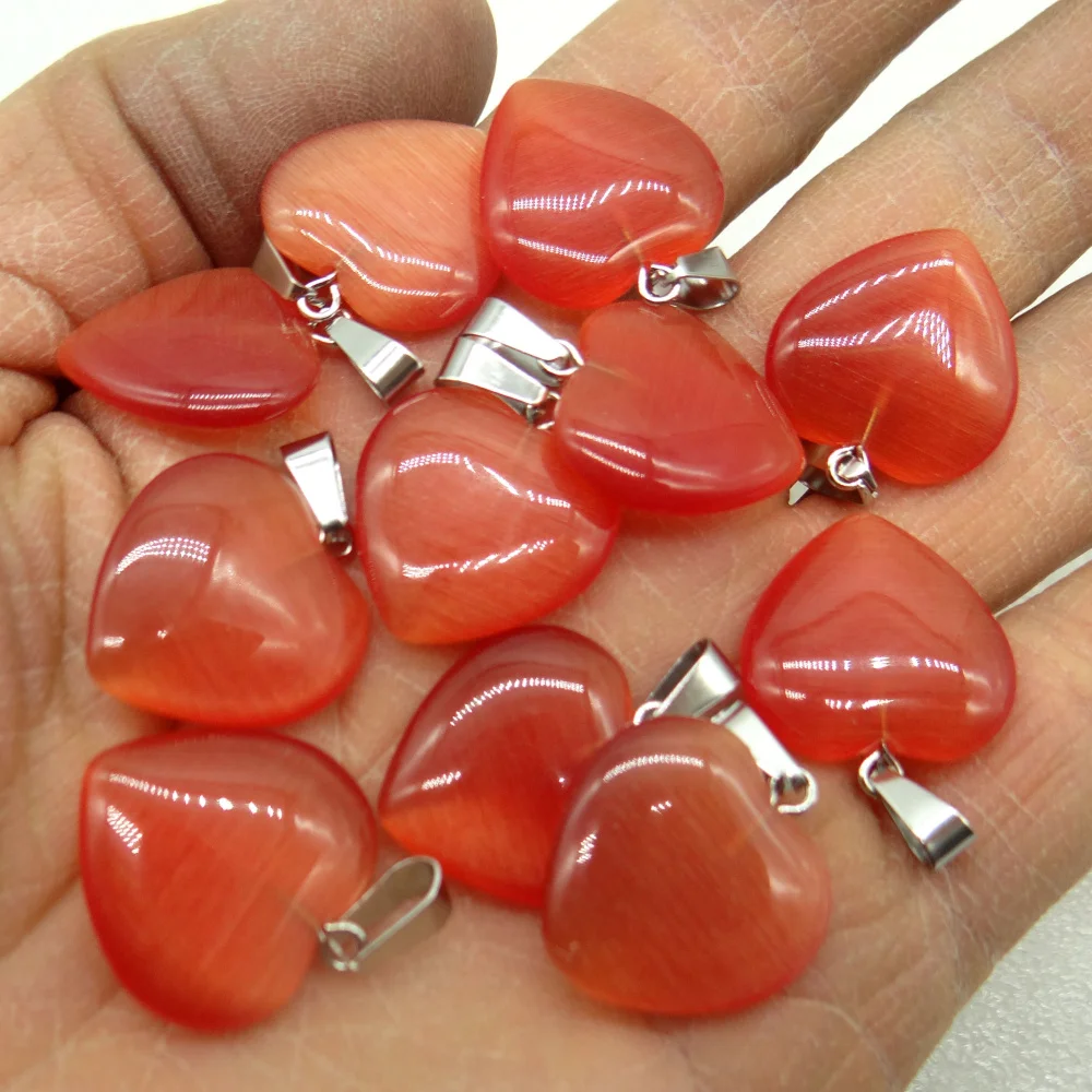 20MM Natural stone Quartz Crystal Unakite tiger eye Cat eyes heart pendants for diy jewelry making necklace Accessories 24pcs