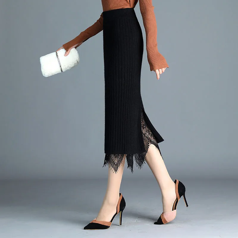 Женская трикотажная юбка-свитер средней длины с высокой талией | одежда