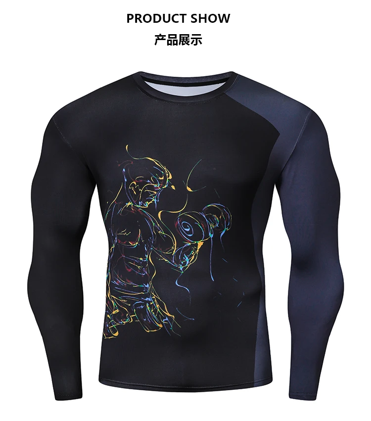 Männer Drucken Kompression Enge Tops Langarm T-shirts Entwickelt Für Laufen Gym High Intensität Training – Detail 4