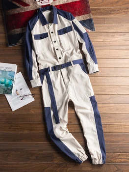 

Tide brand men's hip-hop hit color jumpsuit Catwalk men's autumn Korean overalls jumpsuit men and women fashion jumpsuit