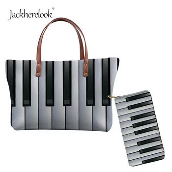 

Jackherelook 2Pcs Women's Leather Handbag & Purse Piano Keys Design Tote and Wallet set Femme Large Capacity Hand bag Should Bag