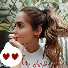 Новые женские богемные красные серьги-гвоздики в форме сердца, Золотые серьги «покер» для женщин, ювелирные изделия, вечерние серьги, подарок