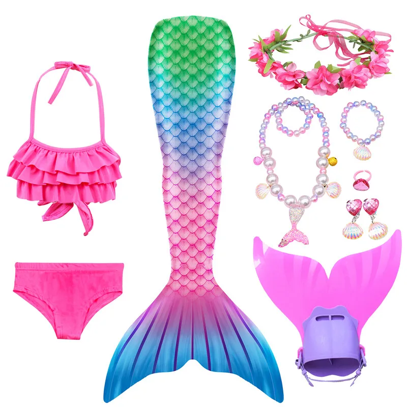 Girls Swimmable Mermaid Tail Princess Dress with Monofin Kids Holiday Costume Cosplay Swimsuit Swimming pretty woman costume Cosplay Costumes