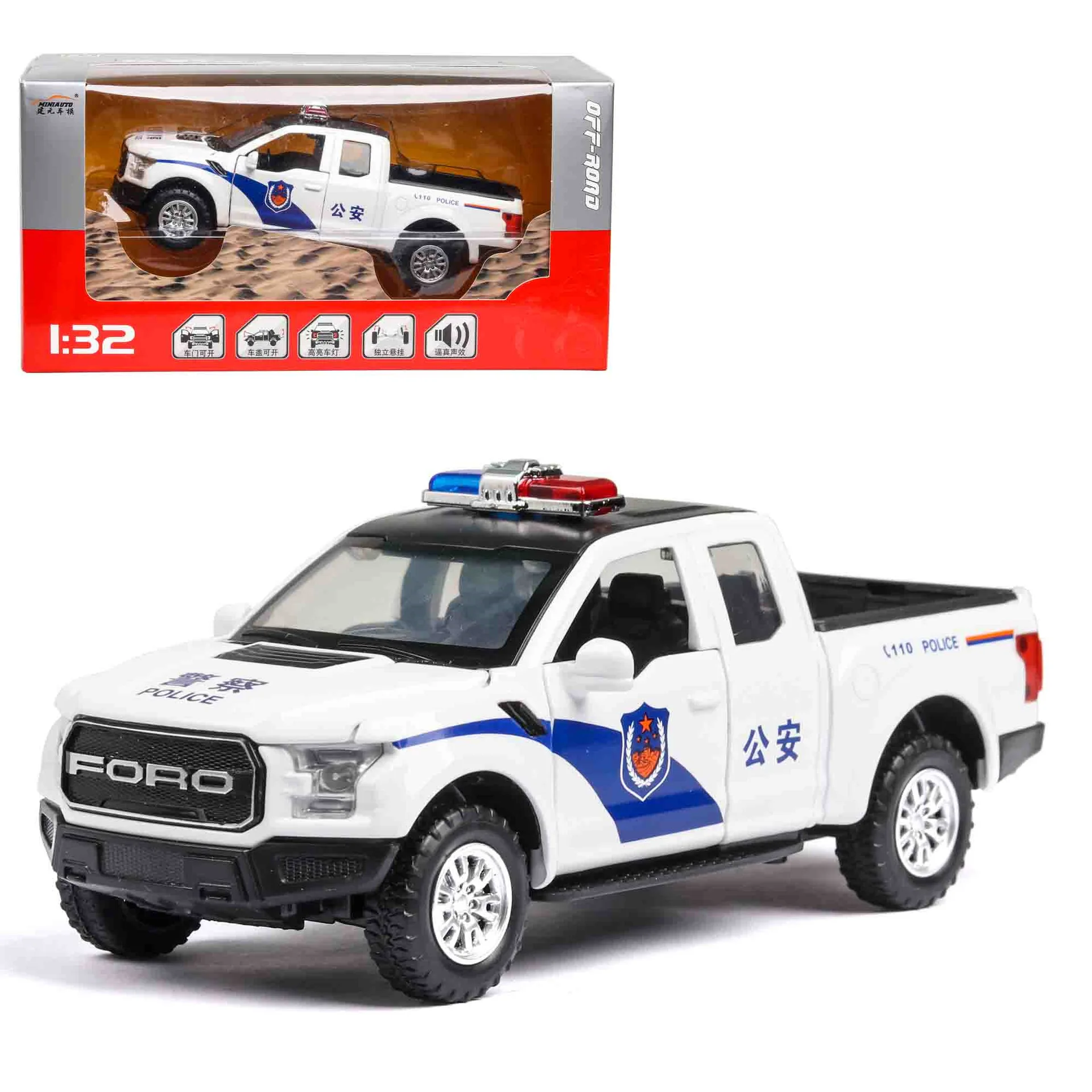 

[Boxed] Model 1: 32 Raptor F150 Pickup Truck CHILDREN'S Toy Alloy Off-road Police Car Model Ornaments