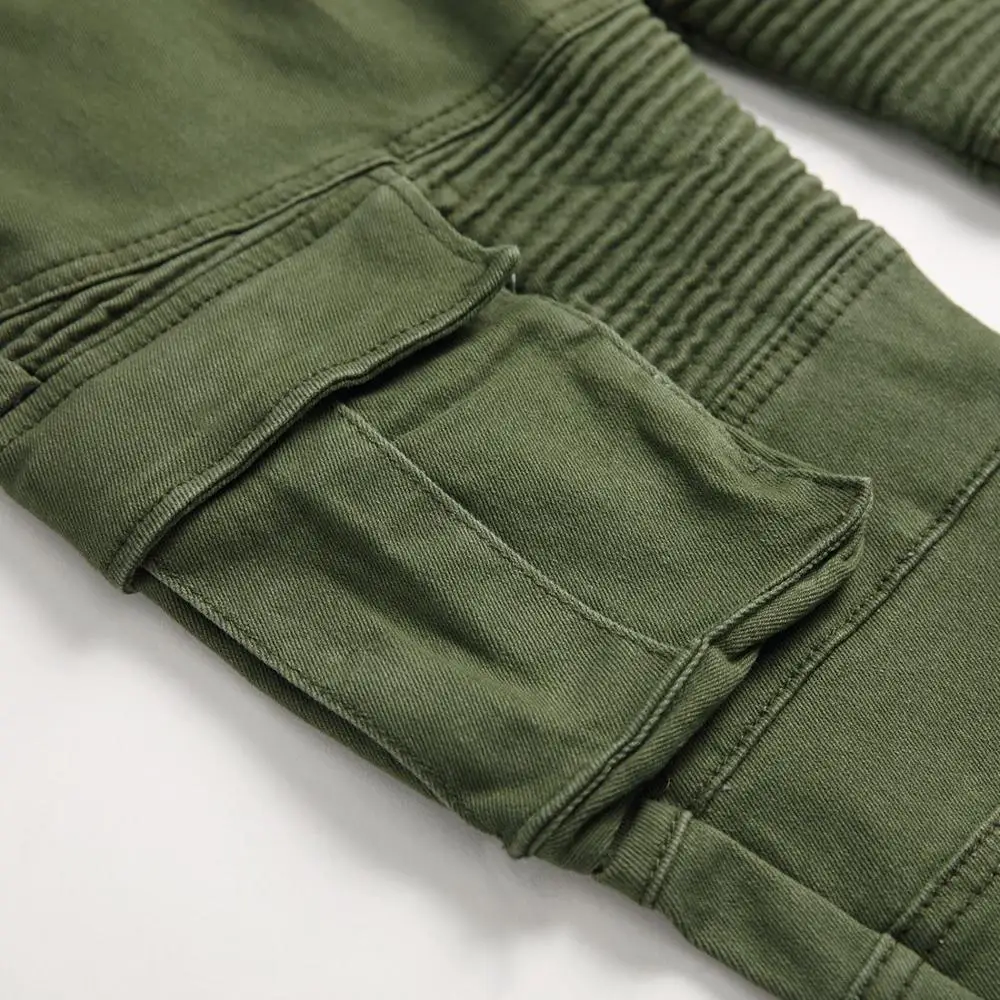 Мужские джинсы скинни дизайнерские Amry Green Slim Fit мото-байкерские джинсы мужские джинсовые штаны хип-хоп Steetwear 1611