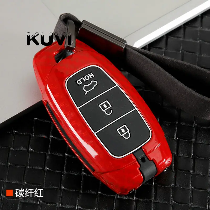 Zinc alloy Car Key Case For Hyundai i30 Ix35 KONA Encino Solaris Azera Grandeur Ig Accent Santa Fe Palisade - Название цвета: carbon red