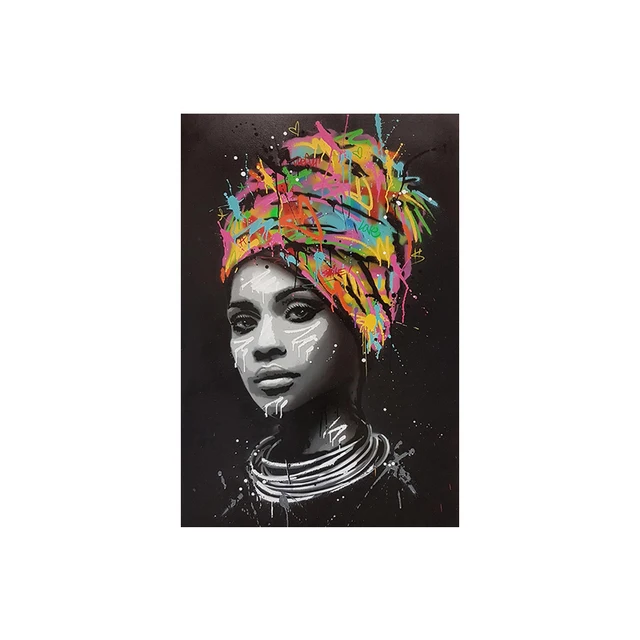 Abstract Black Colorful Graffiti African Woman Canvas Posters and Prints Custom Art Figure Picture Wall Painting for Living Room BH2041