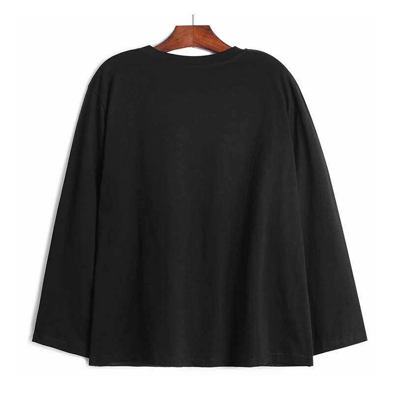 [EAM] Women black square split joint temperament T-shirt New Round Neck Long Sleeve  Fashion Tide  Spring Autumn 2020 1Z451