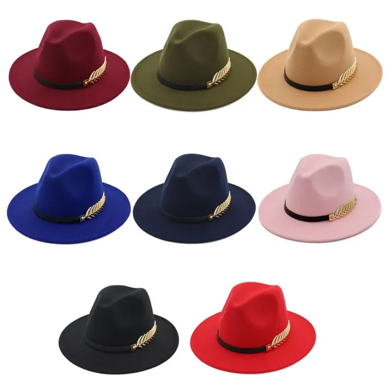 Женская зимняя Fedoras джазовая Кепка из искусственного войлока с металлическим листком, плоская шляпа с широкими полями