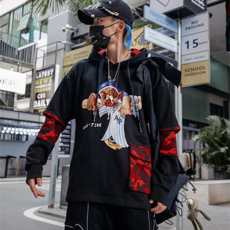 Мужские лоскутные толстовки уличная камуфляжная Толстовка Harajuku цветная толстовка с капюшоном модная Осенняя мужская HZ214