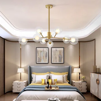 

Nordic postmodern light luxury golden chandelier living room bedroom dining room lighting magic bean glass chandelier G9 lamps