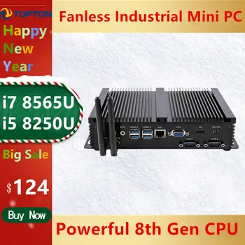 

2020 Topton New Fanless Mini PC i7 8565U/ i5 8265U /i3 5005U Industrial Mini Desktop Computer 2 COM HD VGA 300M Wifi 4K HD HTPC