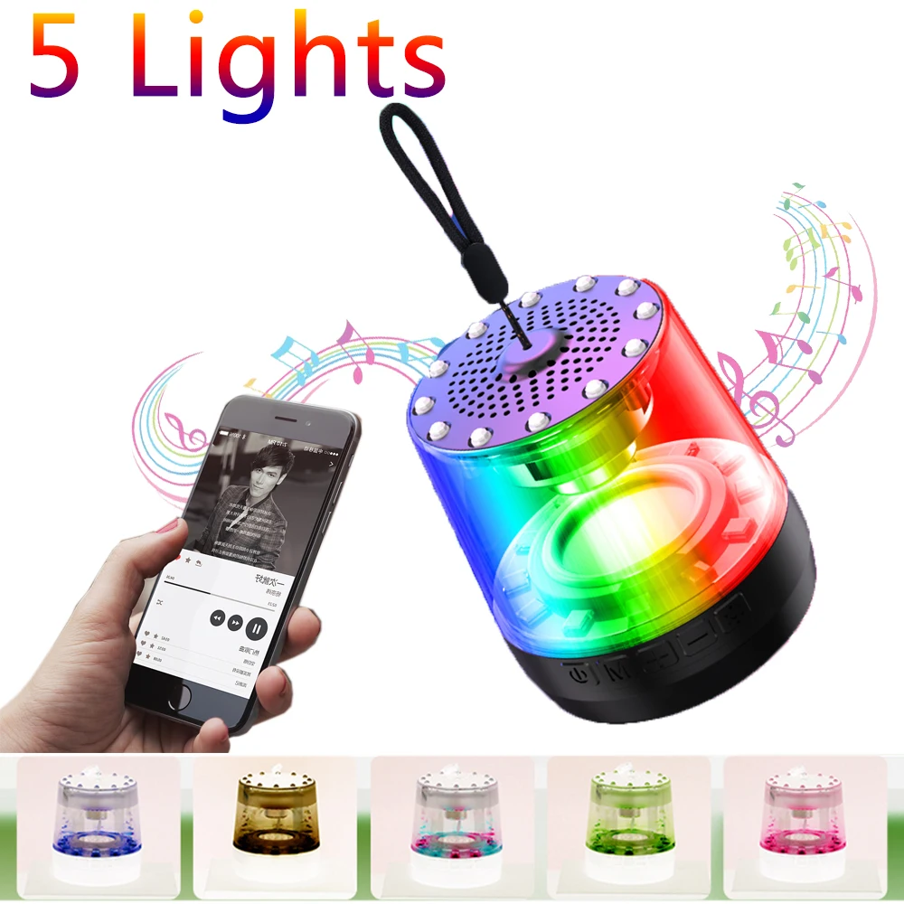 Portable Bluetooth Speaker with RGB LED Night Light Wireless Loud Speaker HD HiFi Powerful Sound W/Mic Hands Free Home Outdoor