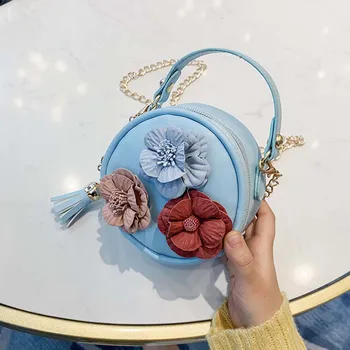 

2020 New Little Children Small Round Bag Cute Flower Handbag Purse Simple Diagonal Bag Trend Baby's Mobile Phone Purse for Girl