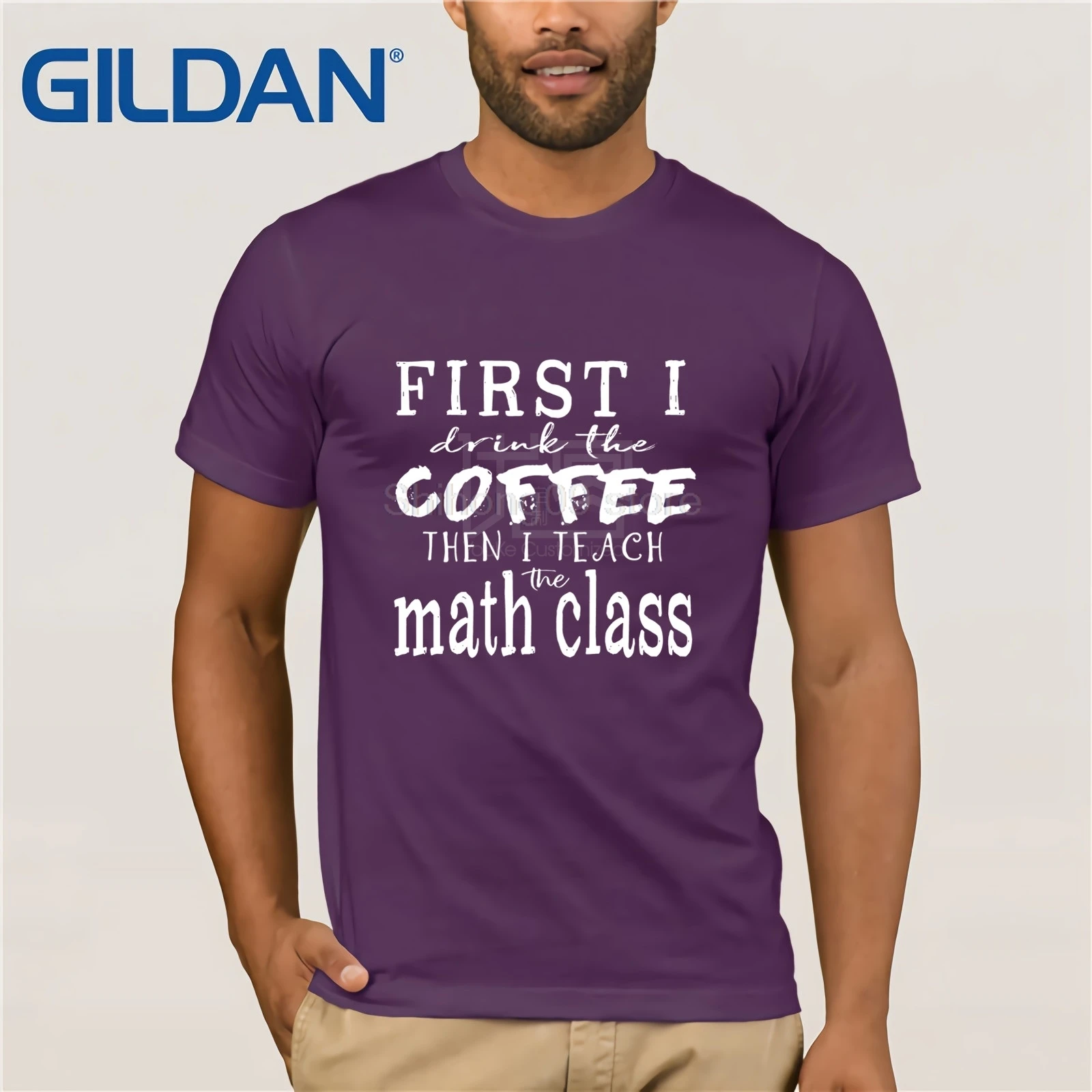 

GILDAN Funny MATH Teacher TShirt ~ First I Drink Coffee Then Teach Gildan Men's Round Neck Short Sleeve T-Shirt cool