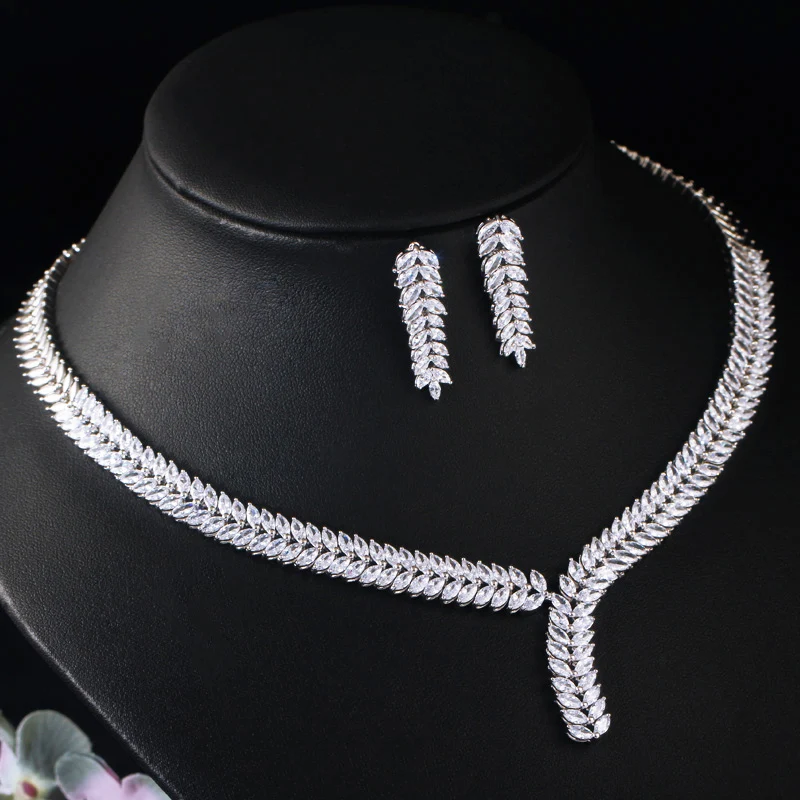 CWWZircons Gorgeous White Gold Color African Nigerian Design Fashion Bridal Wedding CZ Crystal Jewelry Set for Women Party T035|jewelry sets