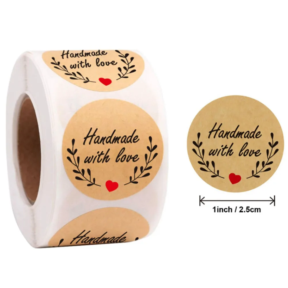 100pcs Natural Kraft Thank You Stickers Handmade With Love Stickers Seal Labes Scrapbooking For Package Box Adhesive Stationery