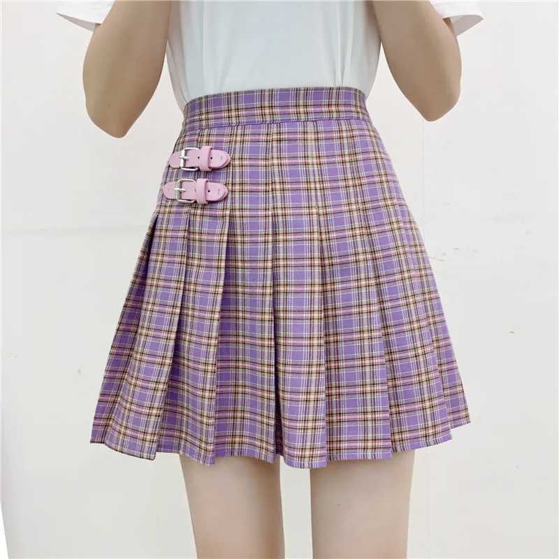 М 4XL Юбка для девочек Kawaii кожаная обложка фиолетового цвета С пряжкой