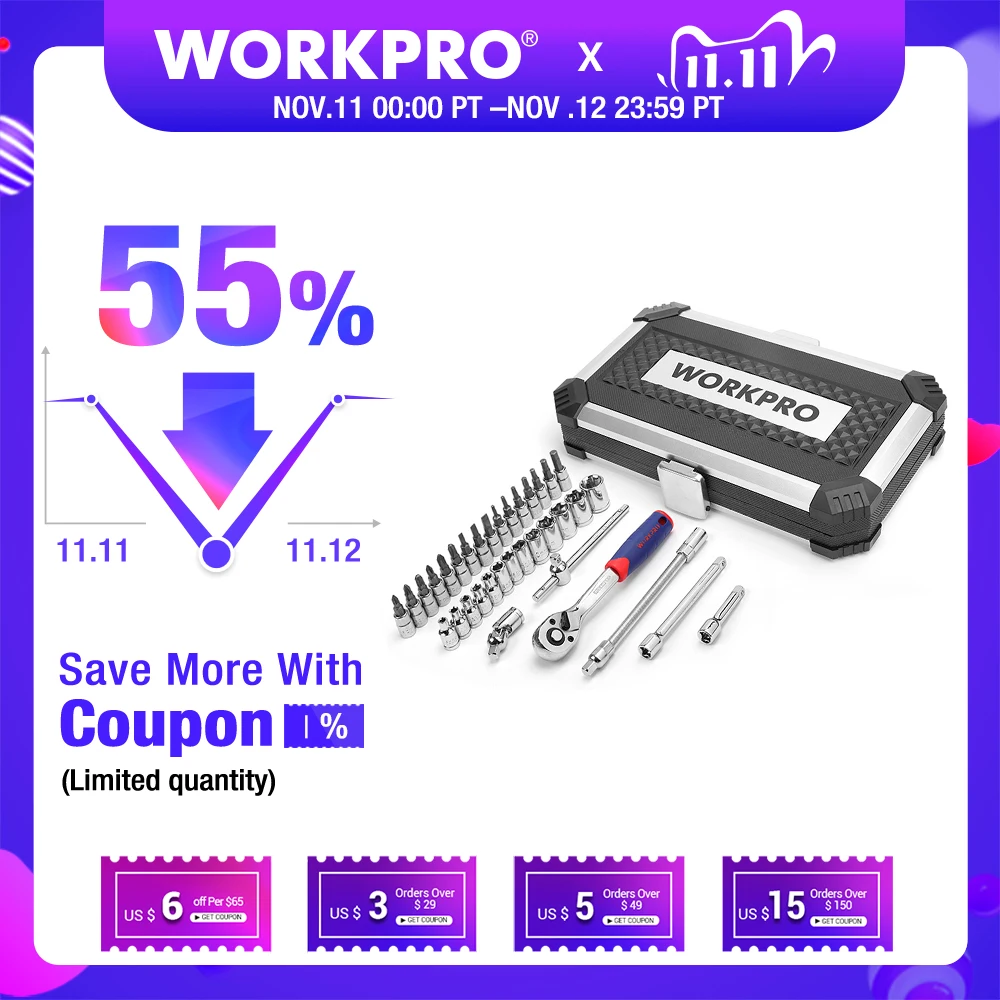 £21.14 Workpro 35pc Tool Set For Car Repair Tools Sokcet Set