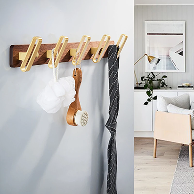 

Walnut Aluminum Coat Rack Living Room Bathroom Shower Clothes Towel Keychain Hanging Wall Hooks