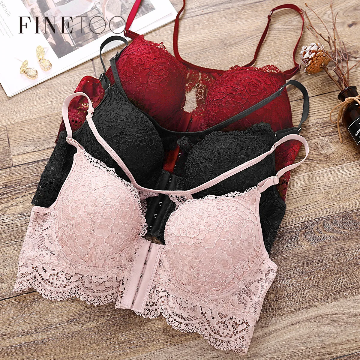  Sexy Women Bra Fashion Front Closure Bras Push Up Bra B C Cup Lace Bralette Backless Brassiere Sout