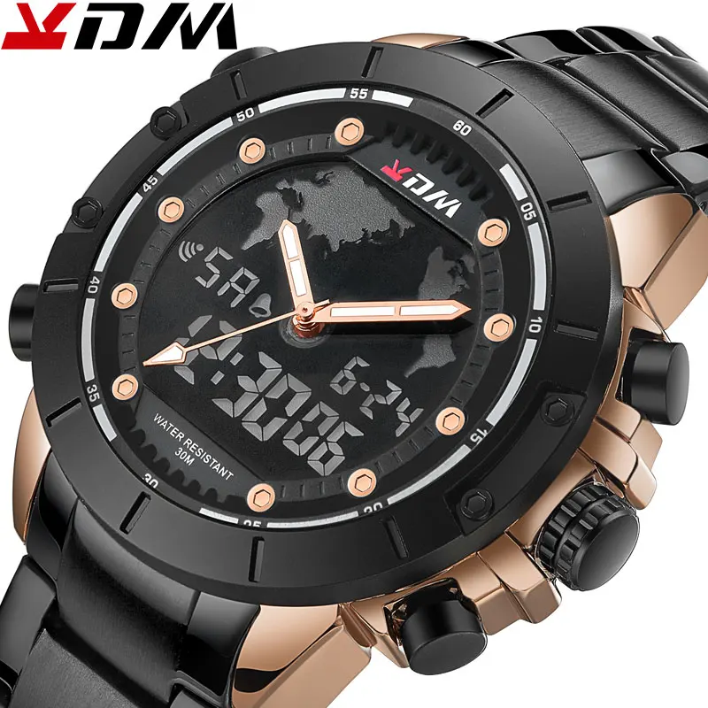 

horloges mannen lcd Back Light Watch Men 2019 New Luxury Top Stainless Steel Clasp Strap zegarek meski Quartz Digital Wristwatch