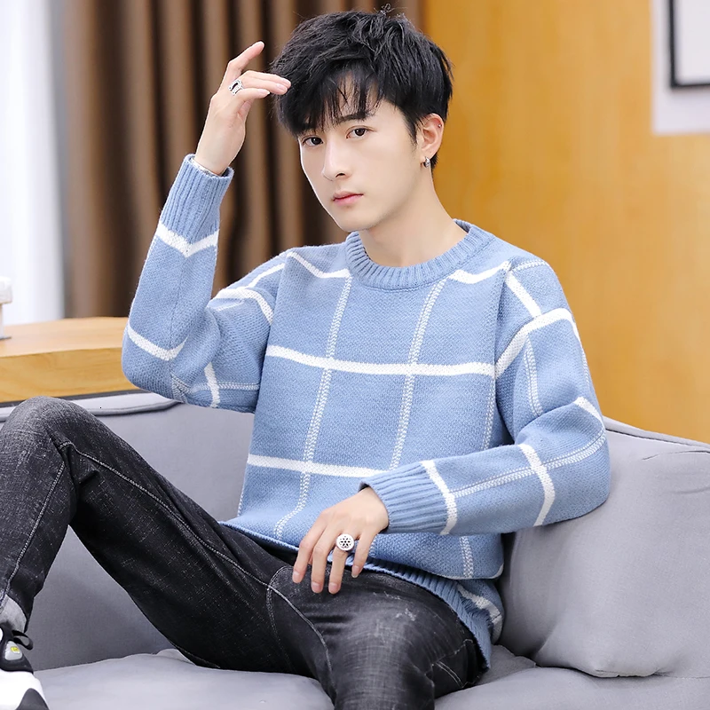 Plaid Sweater Men's Slim Warm Fashion Contrast Color Casual Knit Sweater Man Streetwear Wild Long-sleeved Pullover Men Clothes Plaid Sweater Men's Slim Warm Fashion Contrast Color Casual Knit Sweater Man Streetwear Wild Long-sleeved Pullover Men Clothes