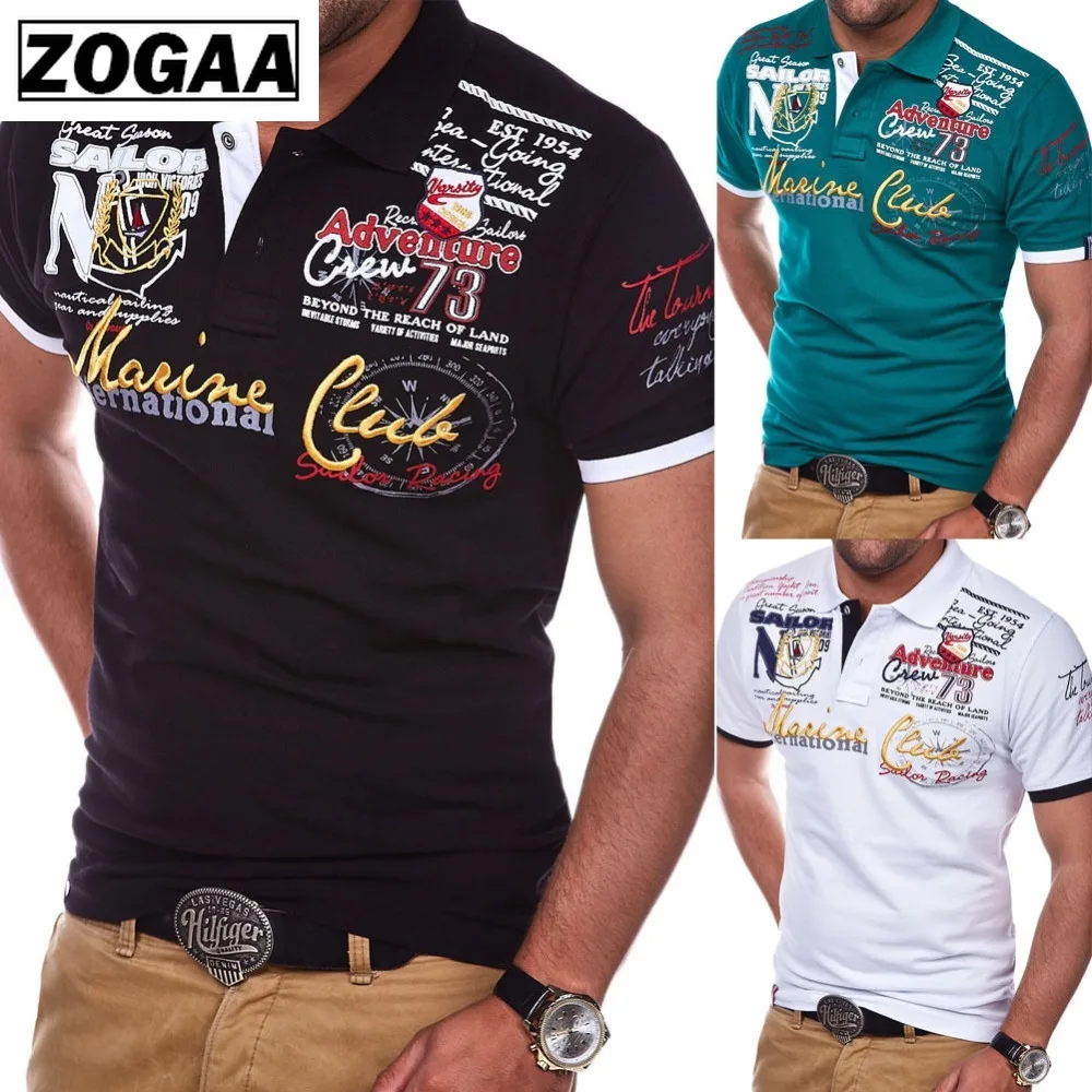 

Short Sleeve Casual T Shirts Turn-down Collar Letter Polyester Men Fashion Personality 2019 T Shirt Men ZOGAA