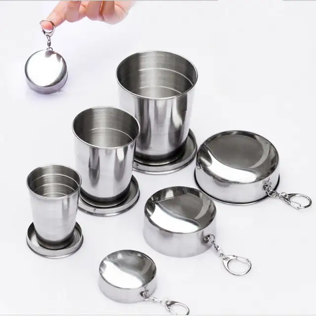 US $2.99 Outdoor Camping Stainless Steel Folding Cup Foldable Travel Camping Hiking Mug Portable Stackable W