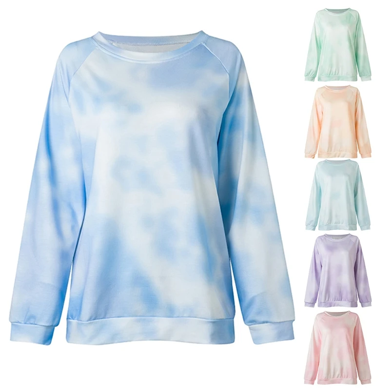 

Women Autumn Long Sleeve Crew Neck Sweatshirt Gradient Tie-Dye Printed Pullover Tunic Tops Oversized Loose Shirts Streetwear S-2