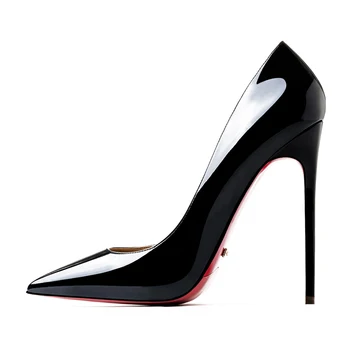 

Sexy Black Women Genuine Leather High Heels Shoes Red Bottom Pumps Wedding Pointed Toe Stilettos Women Summer Sandals Plus Size
