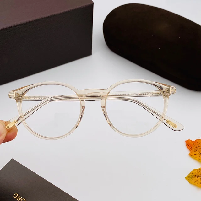Tom for Optical Eyeglasses Frames Forde Fashion Round Acetate Women Men Reading Myopia Prescription TF5524 EyeGlasses With Case Khaki