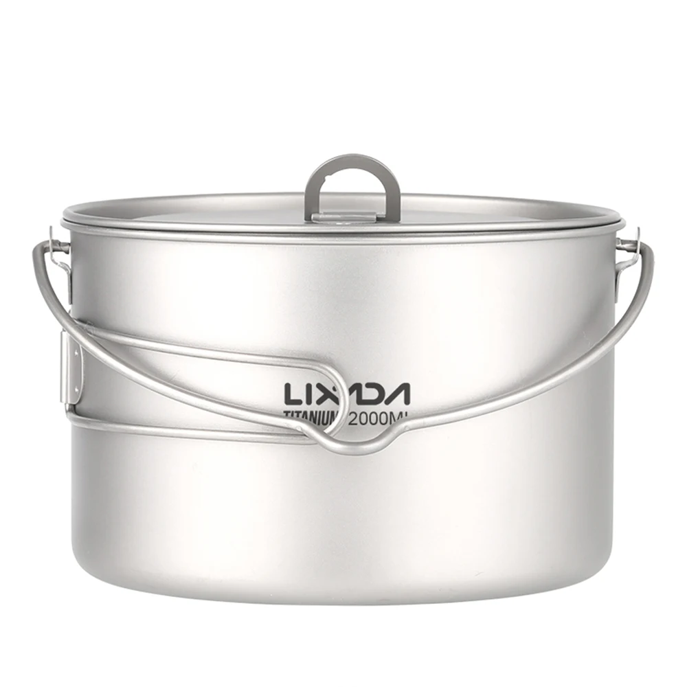 Lixada 2l Titanium Pot Lightweight Outdoor Camping Cooking Pot With