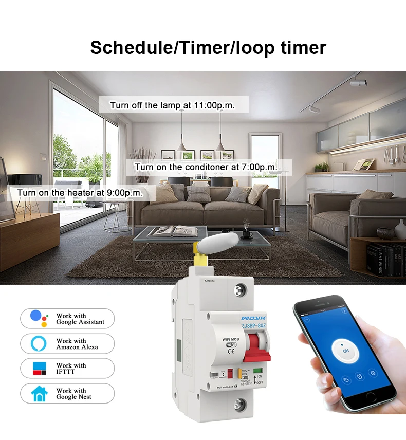 1P 20A WiFi умный автоматический выключатель защита от перегрузки и короткого замыкания Совместимость с Amazon Alexa и Google для умного дома