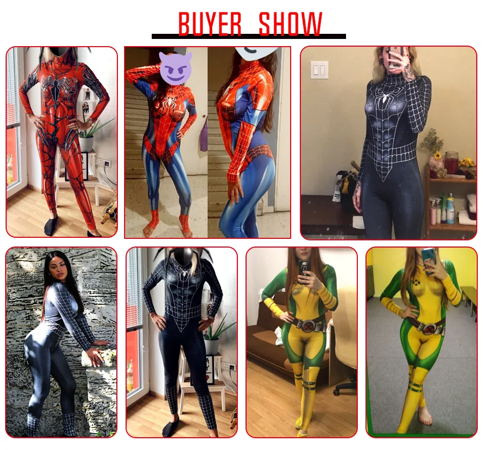 VIP FASHION 2019 New Cosplay 3D Black Spider Printed Super hero Costume Women Movie Cosplay Bodysuit