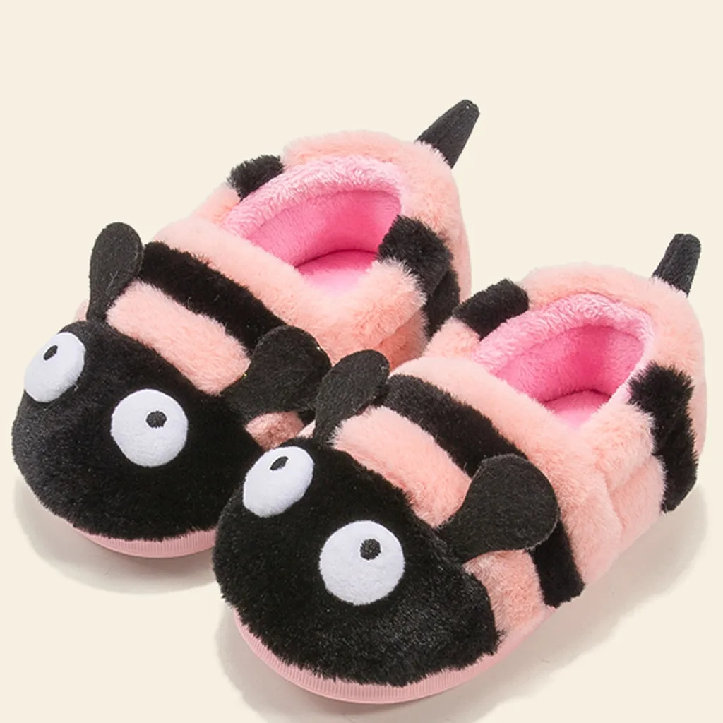 Детская Милая домашняя обувь из флока с рисунком для маленьких девочек и мальчиков; зимняя теплая Повседневная обувь; тапочки с рисунком для маленьких девочек; домашняя обувь
