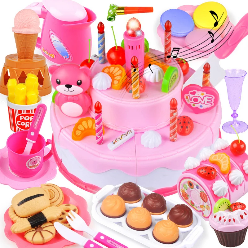 37Pcs corte de Cocina Juguetes Pastel de Cumpleaños Conjunto de Juguete de alimentos finja el juego para Niños de Regalo 